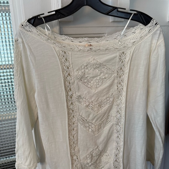 Free People Ivory Cream Lace Top 3/4 Length Sleeve Sz Large NWT - Picture 4 of 13